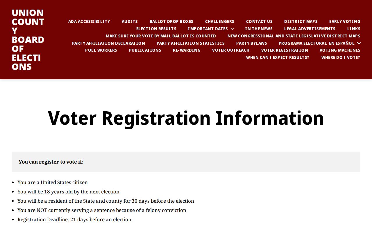 Union County residents directory Board of Elections source