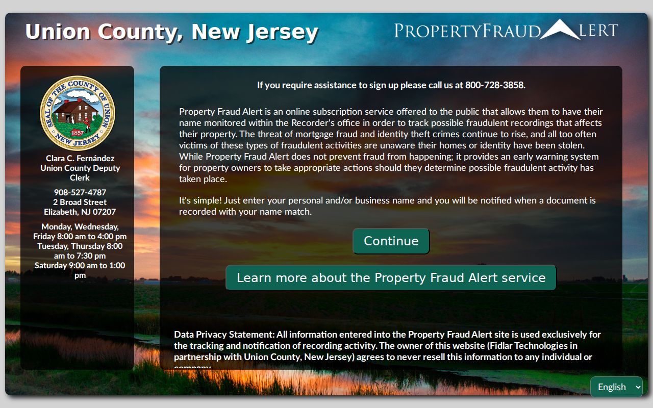 Union County neighbors property-fraud alert registration