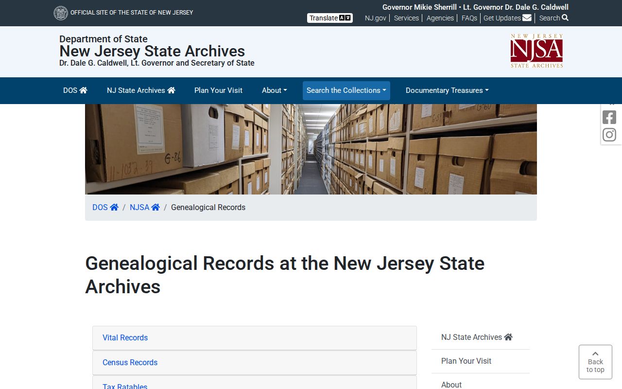 Union County previous residents New Jersey State Archives genealogy collections
