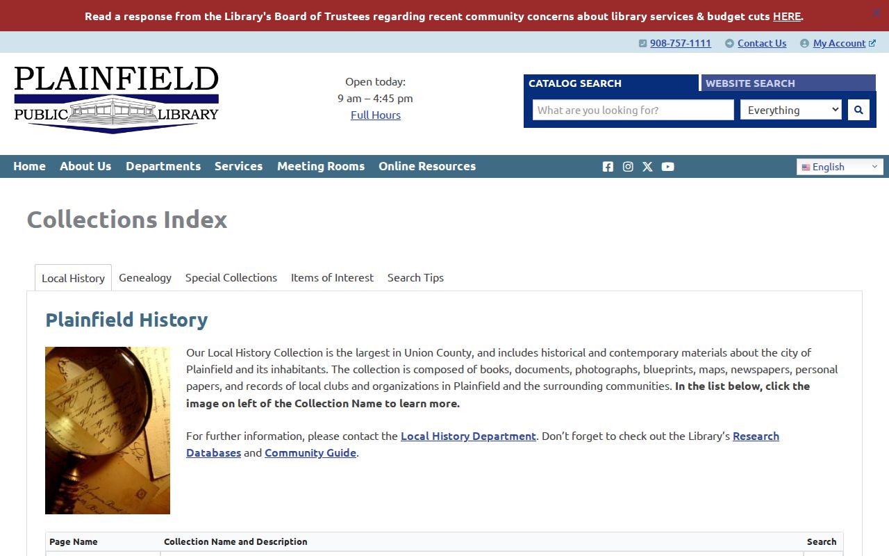 Union County previous residents Plainfield local history collection page